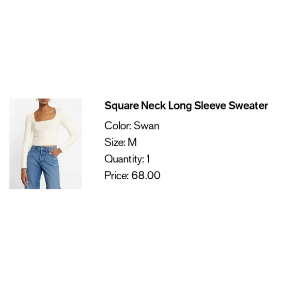 Square Neck Long Sleeve Sweater, Swan, Medium - Picture 5 of 11
